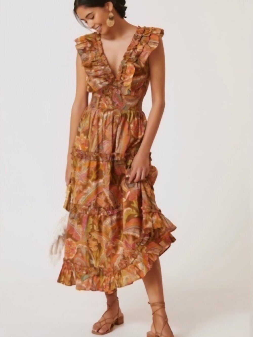 Love The Label NWT Ruffled V-Neck Topanga Maxi Dress Smocked Waist size Large
